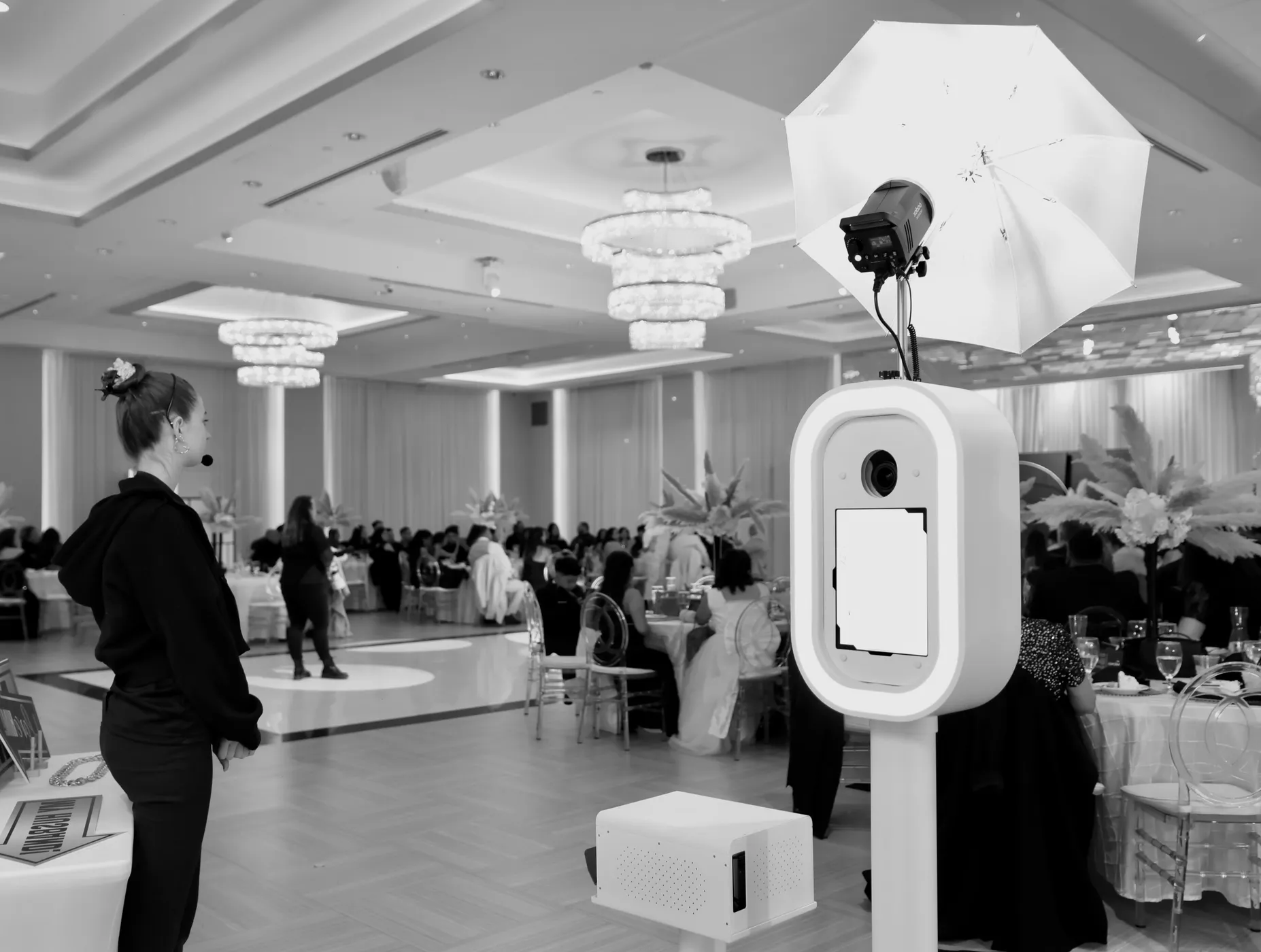 Lumo Photobooth at Southern California wedding reception with guests taking photos